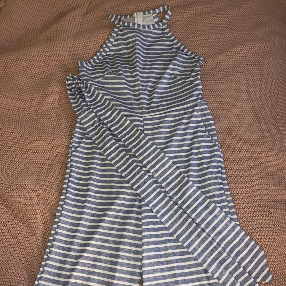 blue and white striped jumpsuit